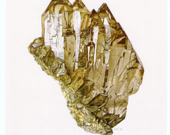1968 QUARZ Mineral Druck, BERGKRISTALL Illustration, Vintage Fels Kunst, Mineralogie Wanddekoration, Edelsteine, Geologen Geschenk