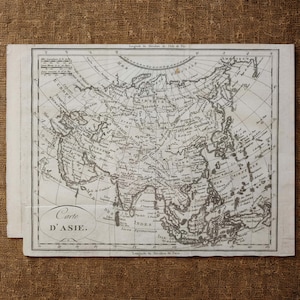 Oryginalna antyczna mapa Azji z 1814 roku, dekoracja ścienna, zabytkowy grawerowany azjatycki kontynent, historyczny wydruk kartograficzny, prezent dla kolekcjonera