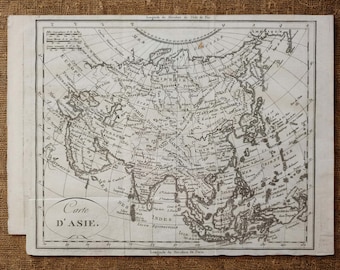 Originale antike Asienkarte von 1814, Wanddekoration, Vintage-Gravur des asiatischen Kontinents, historische Kartografie, Geschenk für Sammler