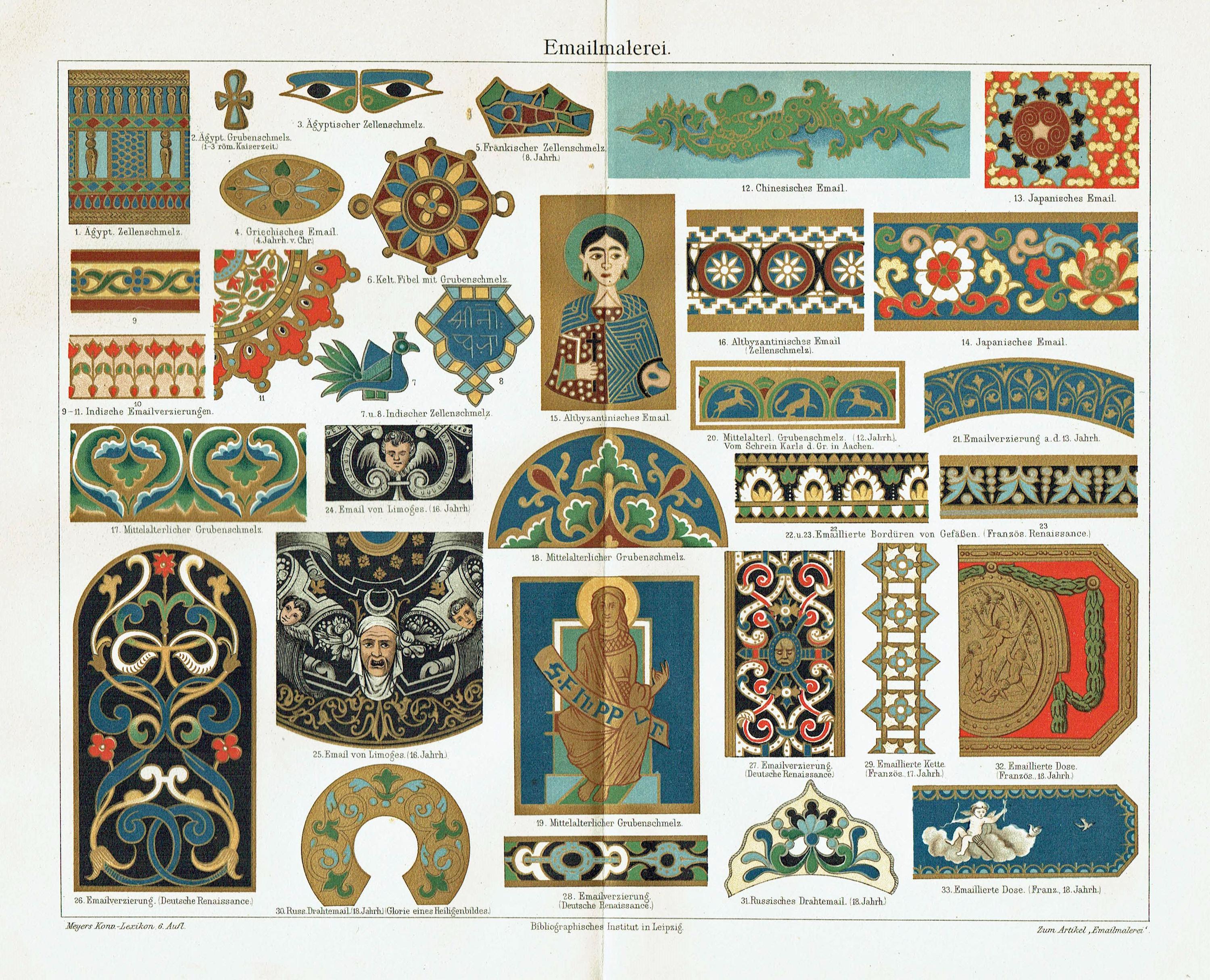 1903年 古代装飾品 アンティークプリント モザイク リトグラフ ホーム