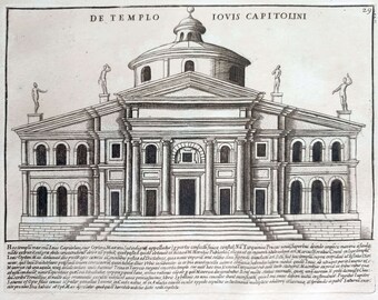 1641 Ancient Rome Antique Print Old Copperplate Engraving Roman Historical Print Rome Lovers Gift Art 17th Century Print Temple of Jupiter