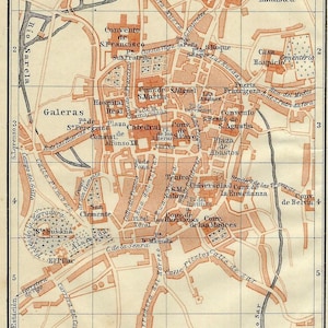 Carte de la ville de Saint-Jacques-de-Compostelle, 1913, Espagne, carte ancienne, carte de la ville vintage, carte de la ville espagnole, carte de la ville de Santiago, art mural historique