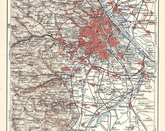 1903 Wenen kaart omgeving stadskaart vintage Oostenrijkse kaart stadsplattegrond decor Oostenrijkse hoofdstad kaart Wenen antieke print 122 jaar oud