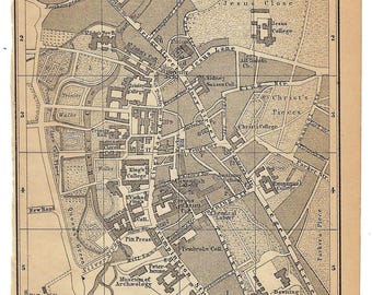 1897 Antique CAMBRIDGE City Map Vintage Street Map of Cambridge United Kingdom Travel Guide Print Wanderlust Gift Idea UK Wall Art