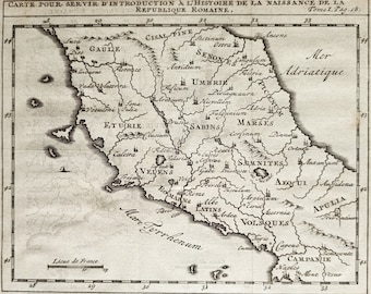 1743 - Antique Italy Map 18th Century Map Antique Italy Print Ancient Roman Republic Gift Central Italy Map 282 Years Old Italian Map