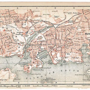 1897 PLYMOUTH antieke stadskaart originele Engelse stadskaart vintage Verenigd Koninkrijk kaart Wanderlust cadeau idee Britse kaart Wall Art Home decor
