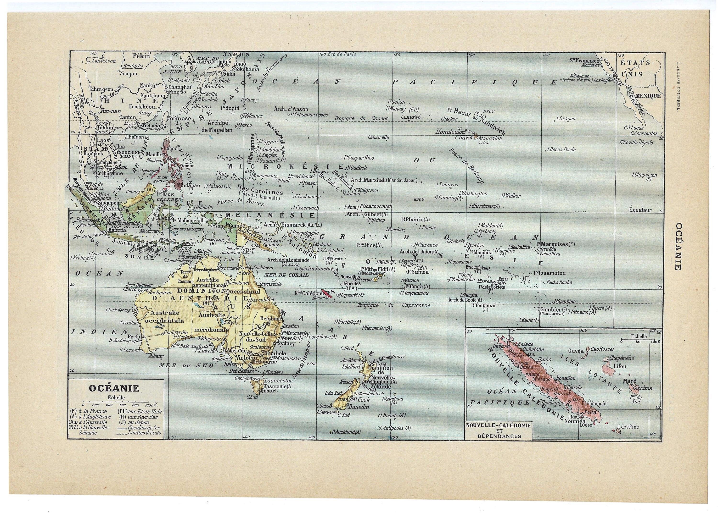 1922年ヴィンテージ オセアニア プリント オリジナル地図 オセアニア