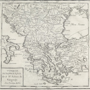 1750 EUROPÄISCHE TÜRKEI antike Karte. Osmanisches Reich. Griechenland, Bulgarien, Bosnien Druck. Originale Landkarte des 18.Jahrhunderts. Robert von Vaugondy. 274 Jahre
