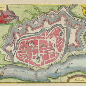 DEVENTER, 1786, carte des Pays-Bas, carte de la ville antique, gravure colorée à la main, carte des Pays-Bas antique, ville européenne, art mural, collectionneurs, idée cadeau