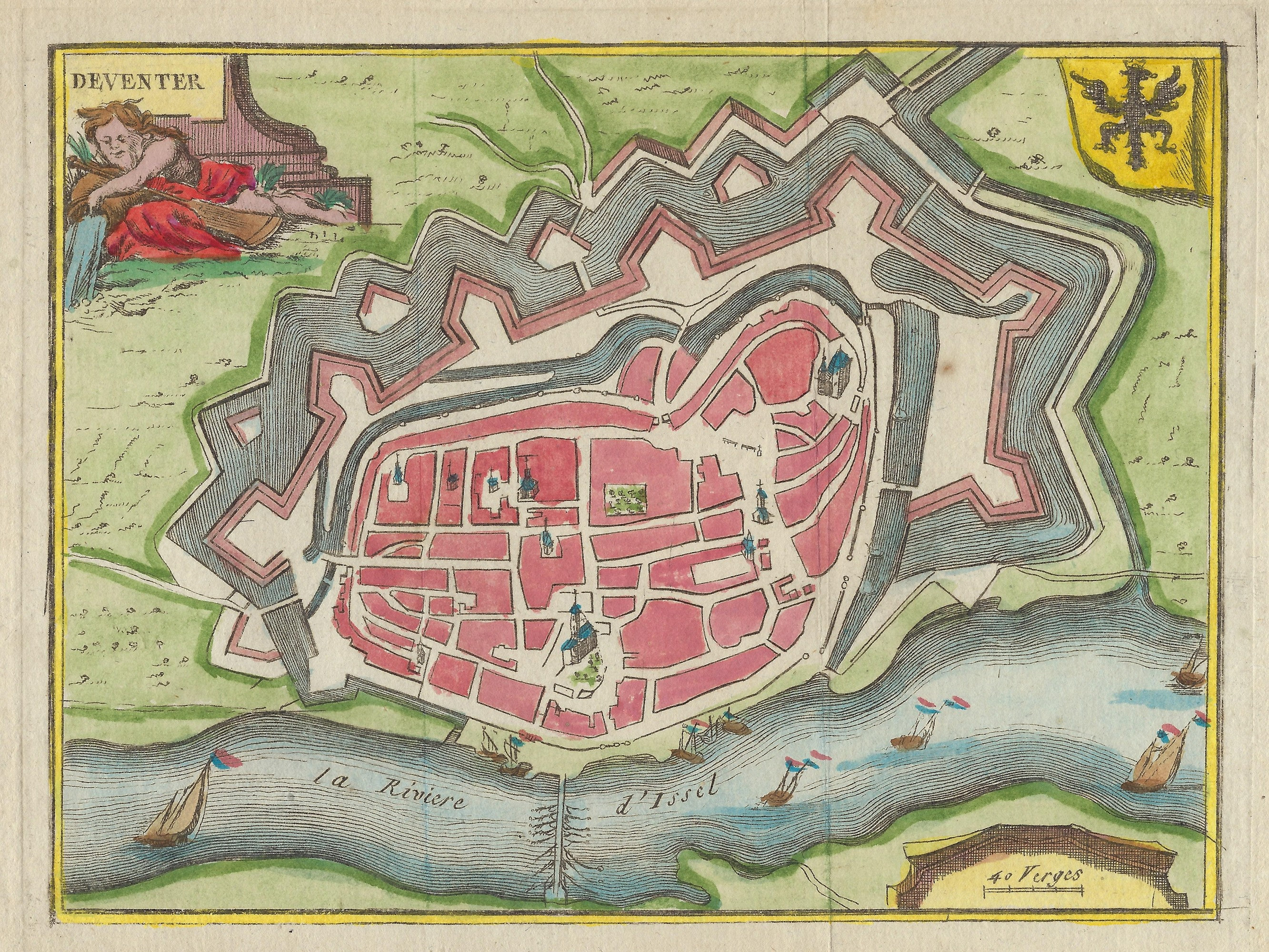 1786 DEVENTER Netherlands Map Antique City Map Original Hand Colored Engraving Antique Dutch Map European City Wall Art Collectors Gift Idea