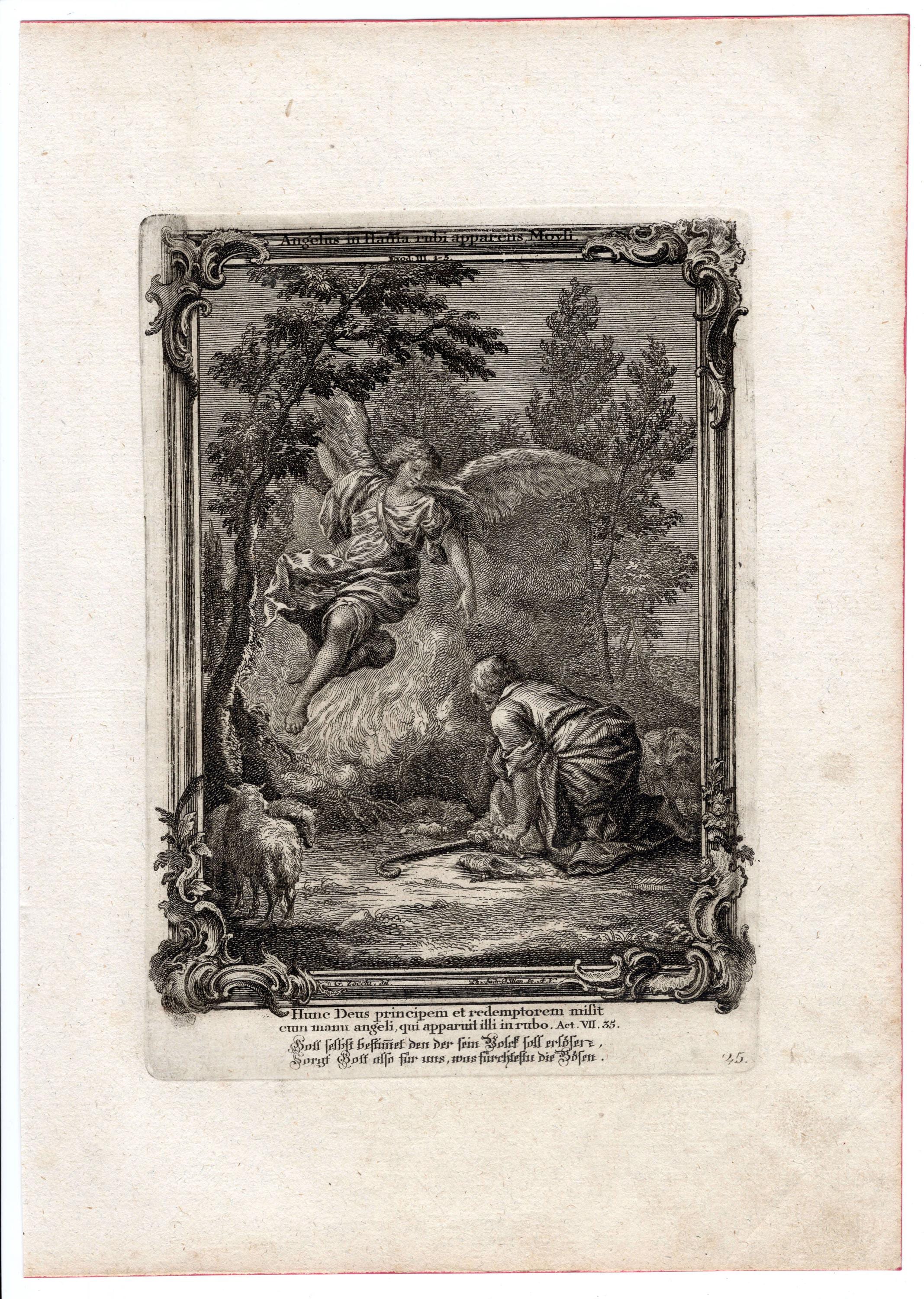 1758 Moses Burning Bush Antique Engraving, Religious Wall Art