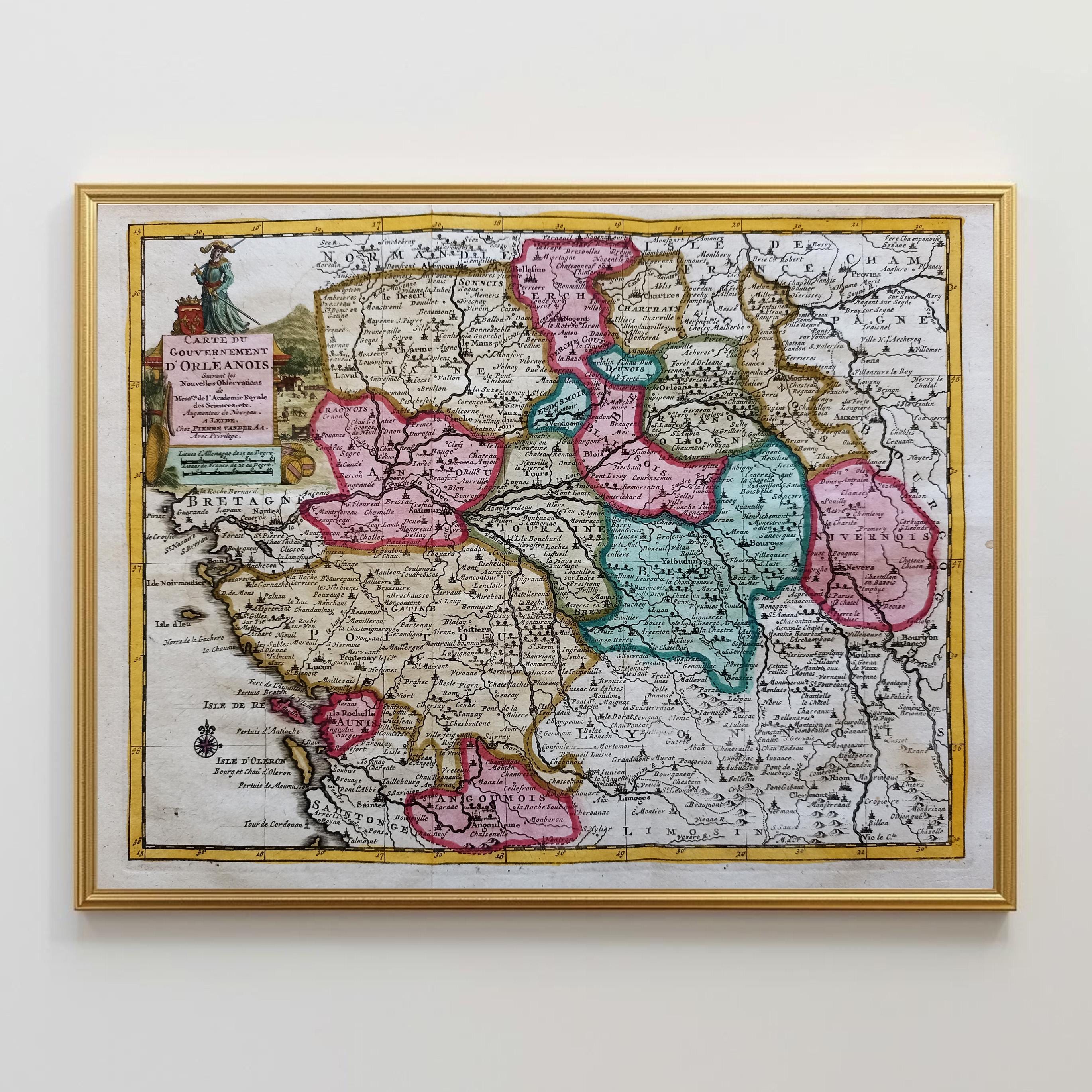 1714 Antique Map of ORLEANS Antique France Map Hand Colored
