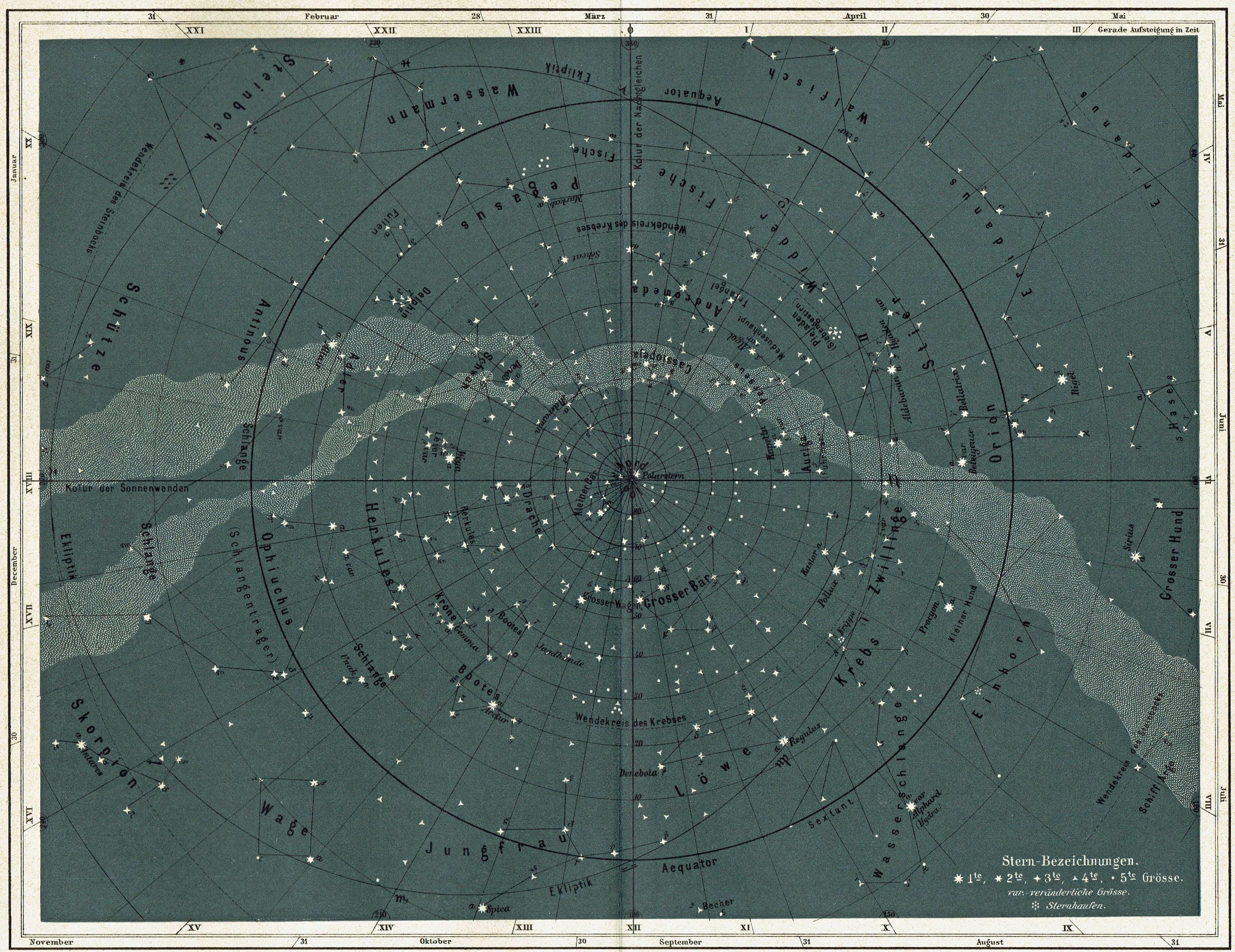 1893 Antique Star Chart Print Northern Celestial Hemisphere ...