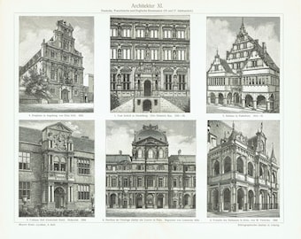 1897 EUROPA RENACIMIENTO Arquitectura Impresión antigua Arte mural arquitectónico Obra de arte antigua Regalo de arquitecto Decoración arquitectónica europea para el hogar