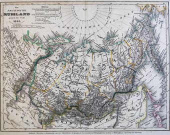 Ancienne carte de la Russie, 1855, carte russe asiatique, carte originale de la Sibérie, ancienne carte allemande, carte russe, décoration d'intérieur, art mural sibérien