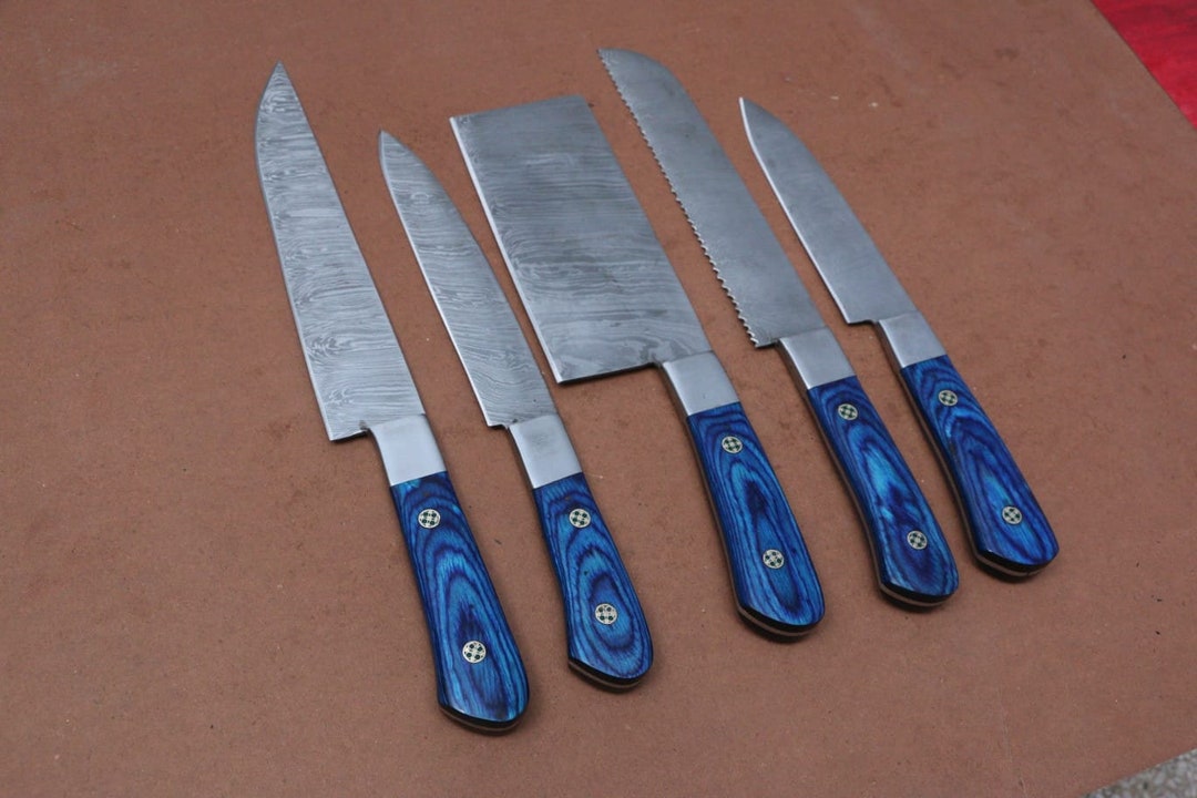 Five Piece Damascus Steel Chef Knife Set ,A Luxury Kitchen Knives Set