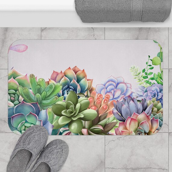 Succulent Garden Bath Mat Soft Bathroom Rug Floral Rug