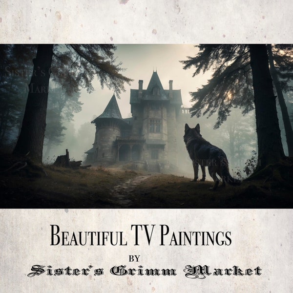 Samsung Frame 4K TV Art Vintage Castle Wolf Landscape Painting Digital Download TV Wallpaper Instant Gothic Dark & Moody TV Art Werewolf