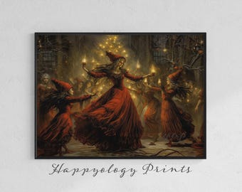 Red Yule Celebration, Witch Christmas Wall Art, Witchy Vintage Digital Download, Winter Solstice Dark Academia, New Year Party Print