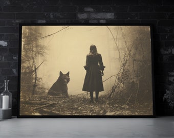 Werewolf Antique  photography Victorian Wall Art Red Riding Hood Print Dark Academia Gothic Gift Spirit Animal Digital Download Witchy Stuff