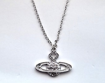 Collier planète en strass : pendentif Saturne en argent, bijoux géométriques