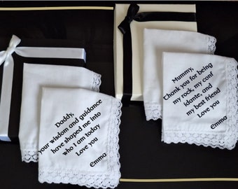 Mouchoir blanc personnalisé pour femme et homme, cadeau avec vos propres mots et photo, un mouchoir de poche et une boîte pour un mariage entre un père et une mère
