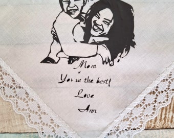 Mouchoir personnalisé pour femme | Mouchoir en coton de mariage pour maman, femme, mère de la mariée | Mouchoir en dentelle blanc personnalisé pour femme