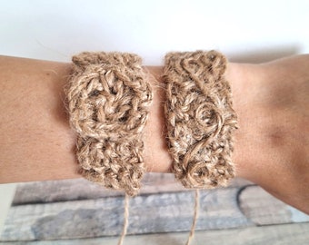 Bracelet en jute fait main : corde au crochet tissée réglable, cadeau durable