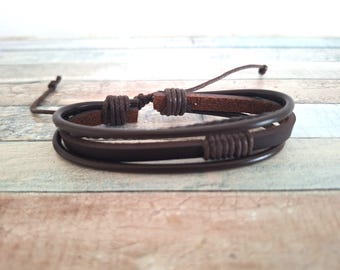 Bracelet en cuir marron tressé : bracelet jonc tissé de style vintage