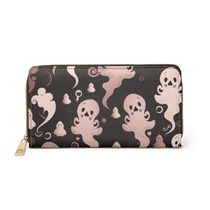 GothiCally Anxious Ghosts Blushing Pink Fondo negro Cremallera Funda nórdica