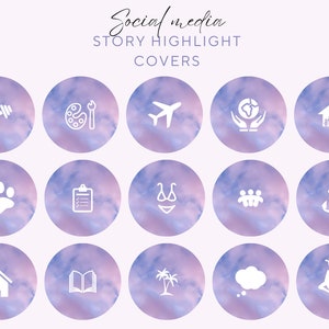 Minimalist Purple and Pink Cloud Instagram Highlight Covers, White Icons, Instant Digital Download, 15 covers