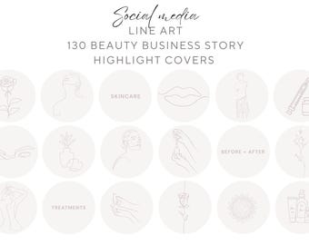 130 Minimalist Beauty Business Line Art Instagram Highlight Covers - Beige (Digital Download)
