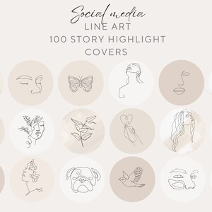 100 Instagram Highlight Covers | Minimalist Stone Line Art PDF | Aesthetic Social Media Icons | IG Story Highlights | Digital Download