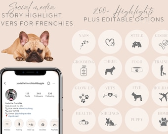 Editable Instagram Highlight Covers. French Bulldog. Beige Aesthetic. Dog. Digital Download. 200+ Covers with editable options