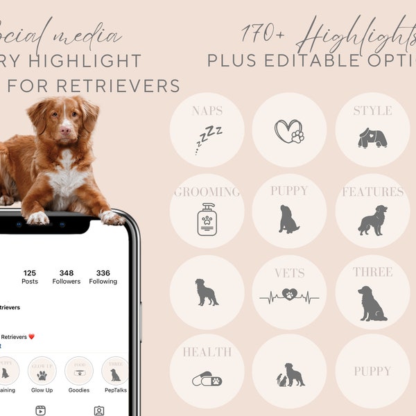 Editable Instagram Highlight Covers. Retriever. Beige Aesthetic. Dog. Digital Download. 170+ Covers with editable options