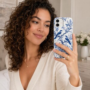 Blue Toile Bird Floral Phone Case | Vintage Chinoiserie Pattern