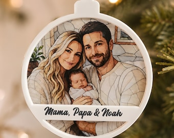 Personalized Christmas bauble - New Parents - Tree ornament with photo and name - Gift idea for baby shower, Christmas, new parents - Baby gift