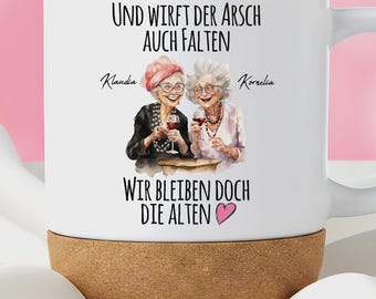 Geschenk für beste Freundin - 30 40 50 60 Geburtstag - Geschenkidee Besties Tasse Korkboden - Personalisiert mit Namen Freundschaftsgeschenk