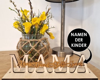 Muttertag Geschenk für Mama - Personalisiert mit Namen - Deko Schild Holz Muttertagsgeschenk - Geschenk Muttertag von den Kindern persönlich