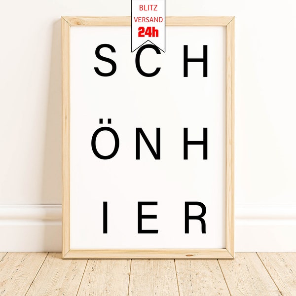 Schön hier Spruch Poster Statement Deko - Wandbild mit Sprüchen minimalistisch gerahmt - Kunstdruck Dekoration Wohnzimmer Küche