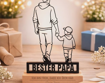 Bester Papa Geschenk zu Vatertag Geburtstag - Line Art 3D Aufsteller - Papa Geschenk von Kindern - Mädchen Junge Papa Geschenkidee Zwillinge