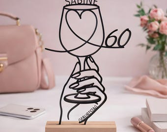 Geschenk zum 60. Geburtstag Frauen - 60. Geburtstag Deko personalisierter 3D Line Art Aufsteller mit Namen & Alter - Acryl und Buchenholz