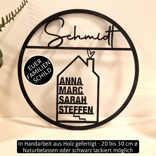 Haus mit Namen, Holzhaus personalisiert, Holz personalisierte Deko Wand Einzug, Türkranz, Türschild Familie, Geburtstagsgeschenk Hochzeit