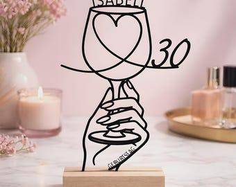 Geschenk zum 30. Geburtstag Frauen - 30. Geburtstag Deko personalisierter 3D Line Art Aufsteller mit Namen & Alter - Acryl und Buchenholz