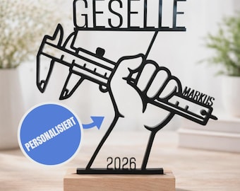 Geschenk zur Gesellenprüfung Schieblehre - Mechaniker - CNC - Werkzeugmacher - Personalisiert mit Namen Jahr Handwerk Prüfung Geschenkidee