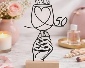 Geschenk zum 50. Geburtstag Frauen - 50. Geburtstag Deko personalisierter 3D Line Art Aufsteller mit Namen & Alter - Acryl und Buchenholz