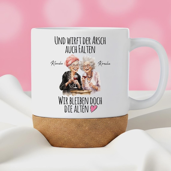 Geschenk für beste Freundin - 30 40 50 60 Geburtstag - Geschenkidee Besties Tasse Korkboden - Personalisiert mit Namen Freundschaftsgeschenk