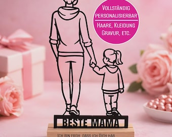 Beste Mama Geschenk zu Muttertag & Geburtstag - Line Art 3D Aufsteller - Personalisiertes Mama Geschenk von Kindern - Mutter Geschenkidee