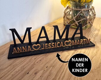 Muttertag Geschenk für Mama - Personalisiert mit Namen - Deko Schild Holz Muttertagsgeschenk - Geschenk Muttertag von den Kindern persönlich