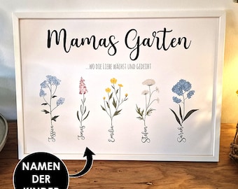 Muttertag Geschenk Mamas Garten - Personalisiert mit Namen - Poster mit Namen Muttertagsgeschenk - Geschenk Muttertag persönlich - Blumen